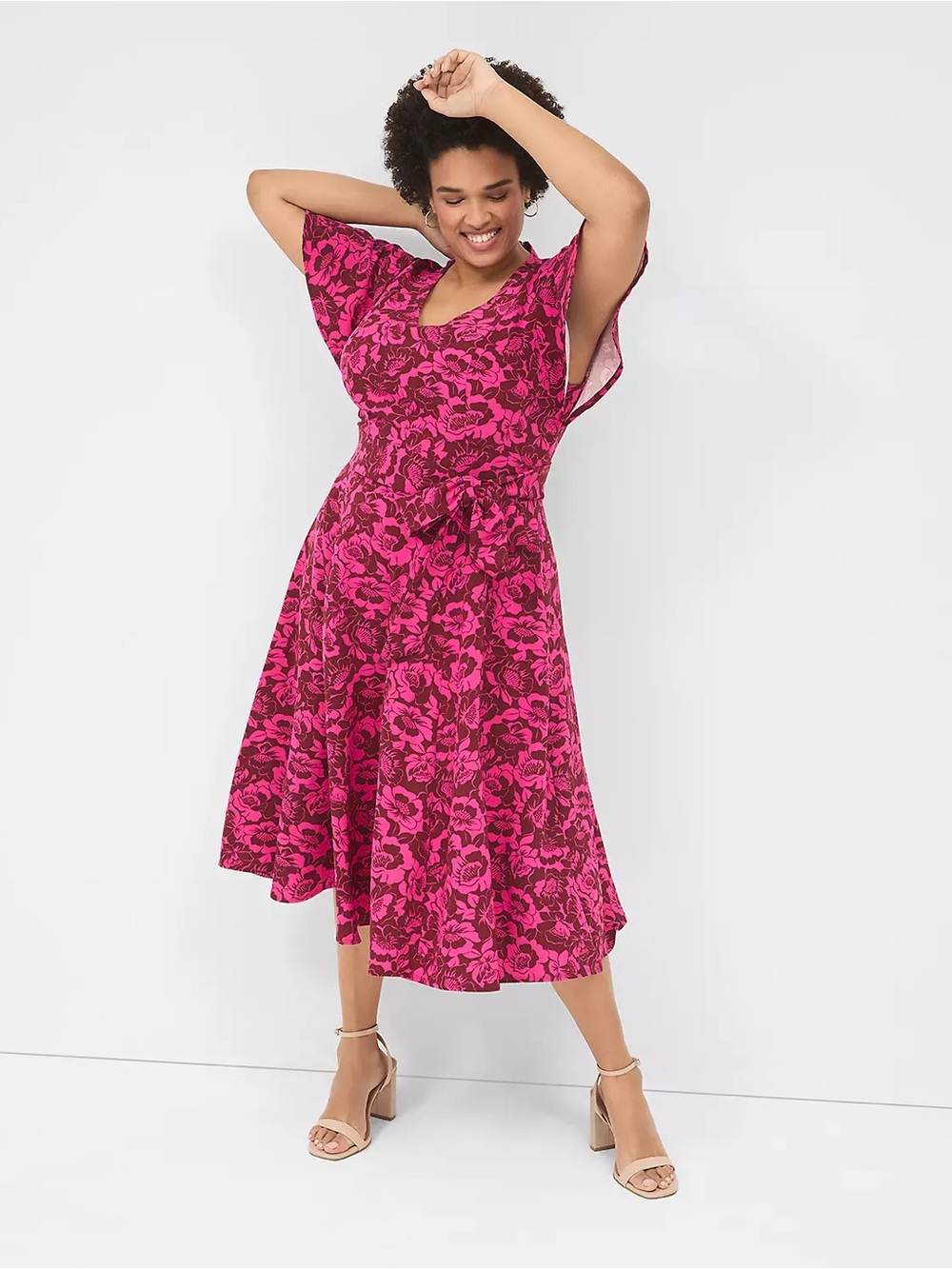 Lane Bryant Floral Midi Dress in Fuchsia Pink